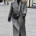 Rachel Stevens in a Grey Coat Leaves the Global Radio Studios in London