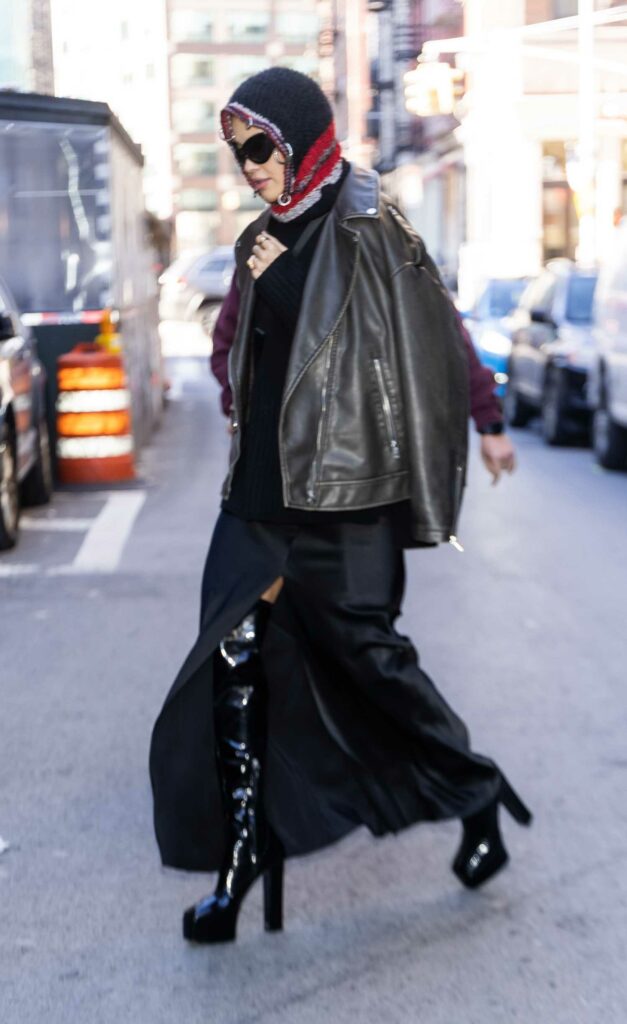 Rita Ora in a Black Leather Jacket