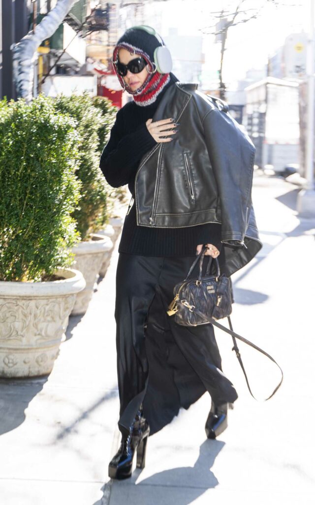Rita Ora in a Black Leather Jacket