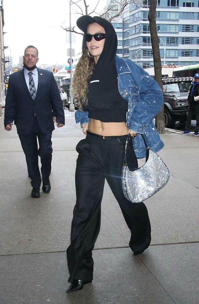 Rita Ora in a Blue Denim Jacket