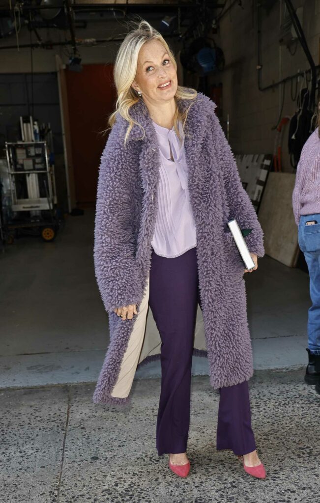 Alexandra Wentworth in a Purple Fur Coat