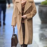 Amanda Holden in a Caramel Coloured Coat Leaves the Heart Radio in London