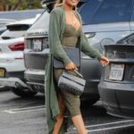 Chrishell Stause in an Olive Cardigan Leaves Lunch at Bossa Nova Restaurant in Los Angeles