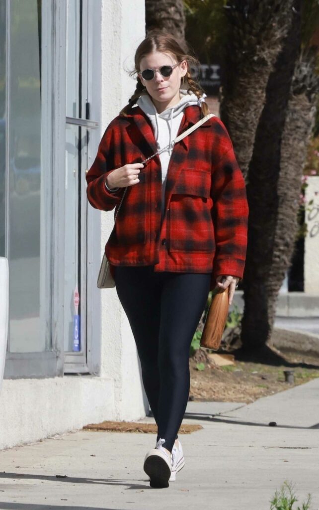 Kate Mara in a Red Plaid Jacket
