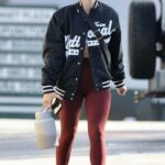 Lucy Hale in a Black Bomber Jacket Leaves Her Workout Session in Los Angeles