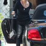 Sharon Stone in a Black Leather Pants Visits a Friend in Beverly Hills