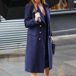 Amanda Holden in a Blue Coat Leaves the Heart Radio in London 04/21/2023