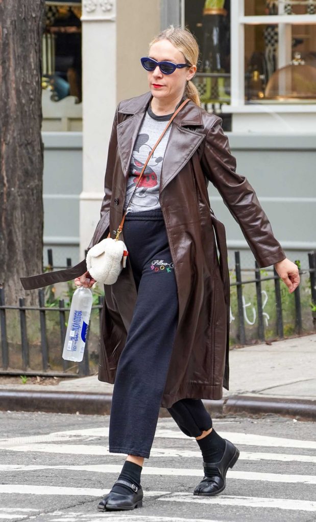 Chloe Sevigny in a Brown Leather Trench Coat