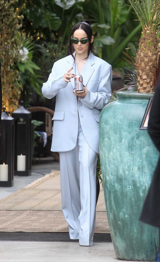 Dove Cameron in a Baby Blue Pantsuit