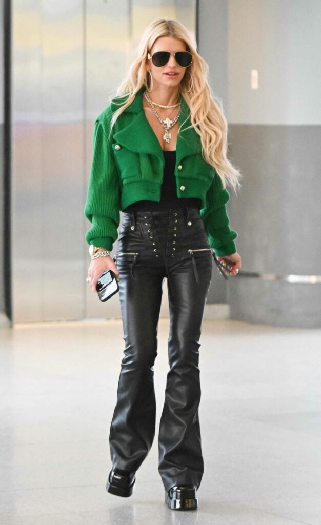 Jessica Simpson in a Green Cardigan