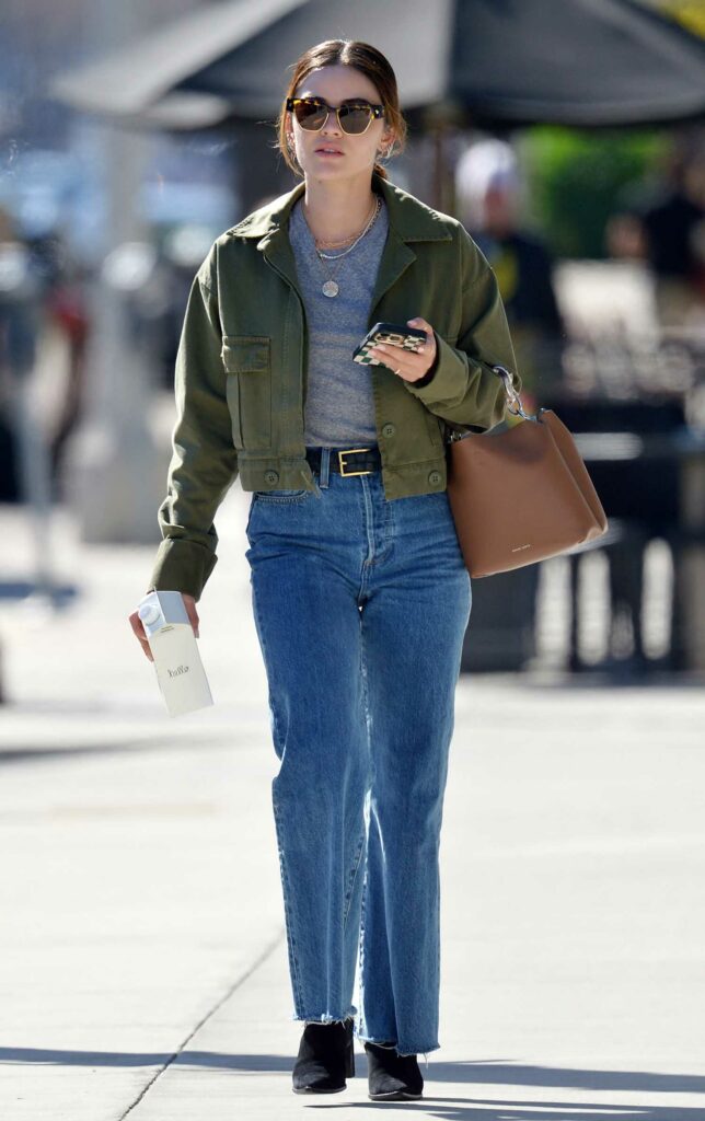 Lucy Hale in an Olive Denim Jacket