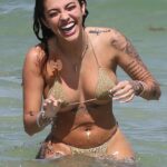 Malu Trevejo in a Gold Bikini on the Beach in Miami