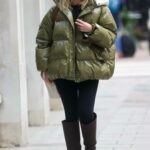 Mollie King in an Olive Puffer Jacket Leaves Radio One in London