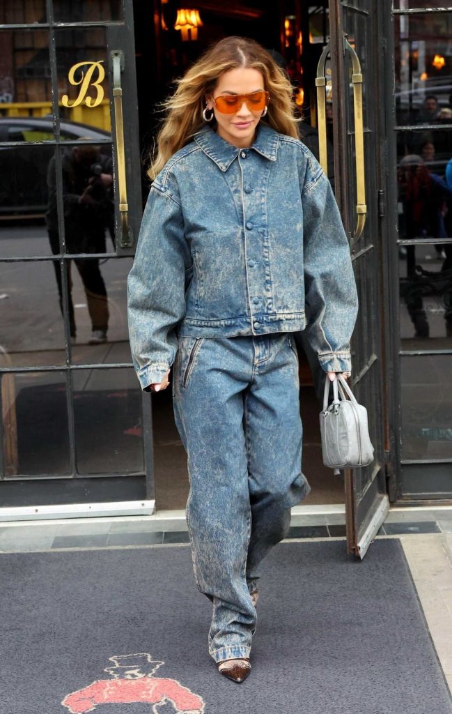 Rita Ora in a Denim Pantsuit