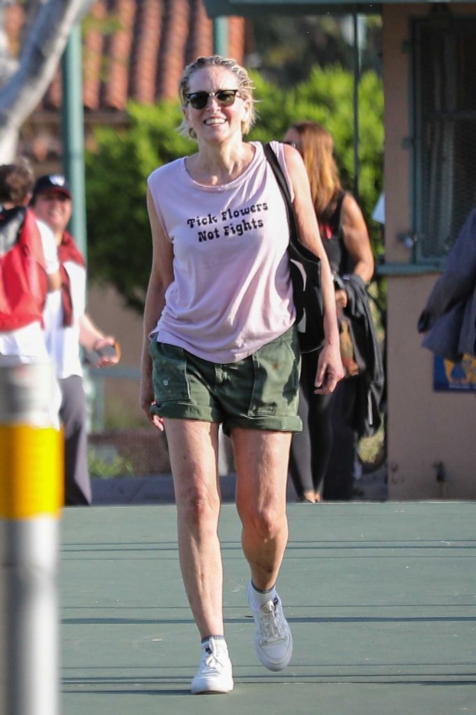 Sharon Stone in an Olive Shorts