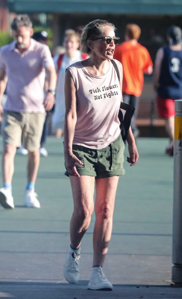 Sharon Stone in an Olive Shorts