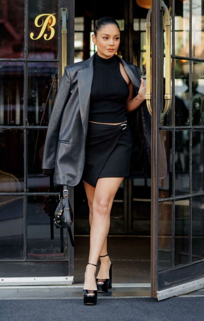 Vanessa Hudgens in a Black Leather Blazer