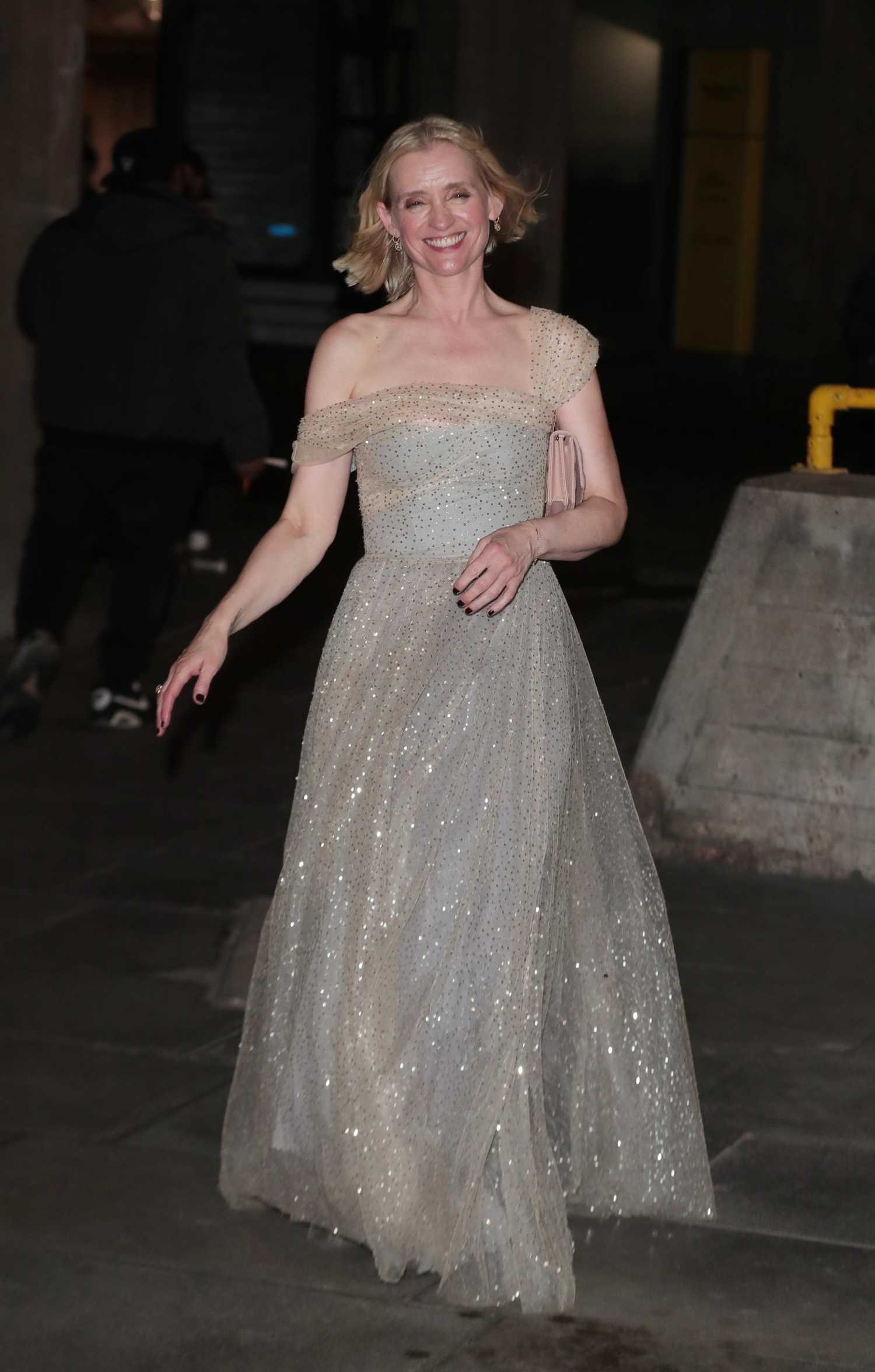 Anne-Marie Duff in a Silver Dress Arrives at 2023 BAFTA Television