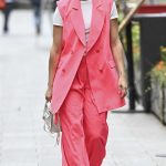 Ashley Roberts in a Pink Ensemble Leaving the Global Studios in London