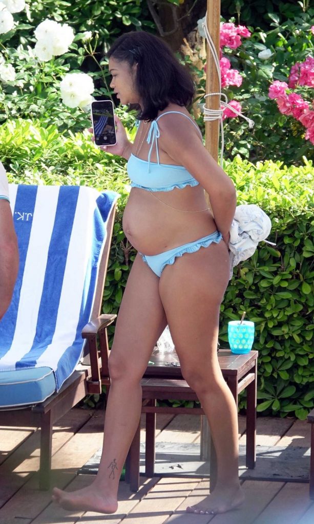 Chanel Iman in a Blue Bikini