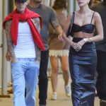 Hailey Bieber in a Black Bra Heads Out for a Dinner Date with Justin Bieber in Tribeca in New York