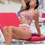 Ivana Knoll in a Cherry Print Bikini on the Beach in Miami
