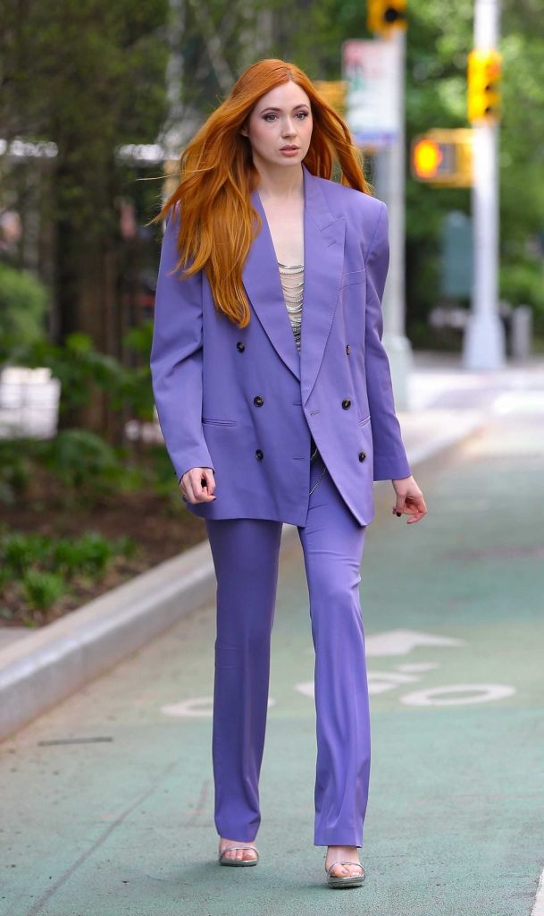 Karen Gillan in a Purple Pantsuit