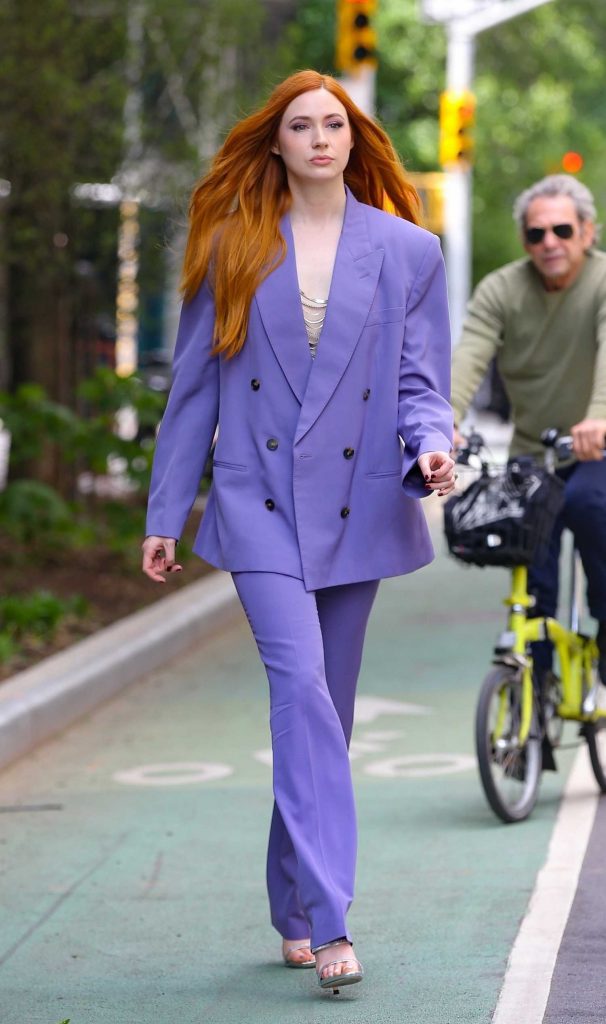 Karen Gillan in a Purple Pantsuit
