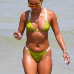 Karrueche Tran in a Neon Green Bikini on the Beach in Miami