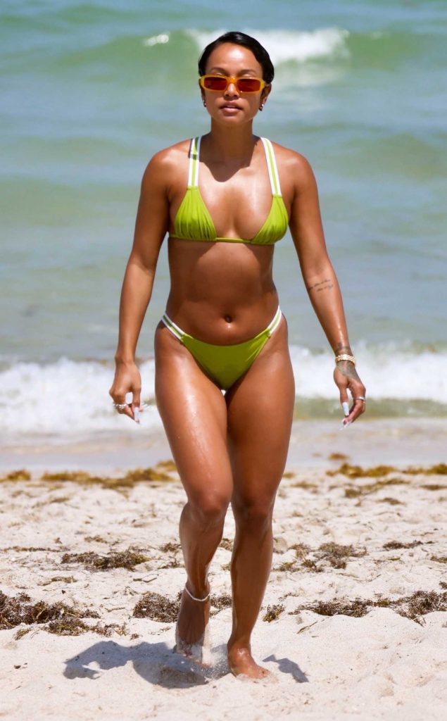 Karrueche Tran in a Neon Green Bikini