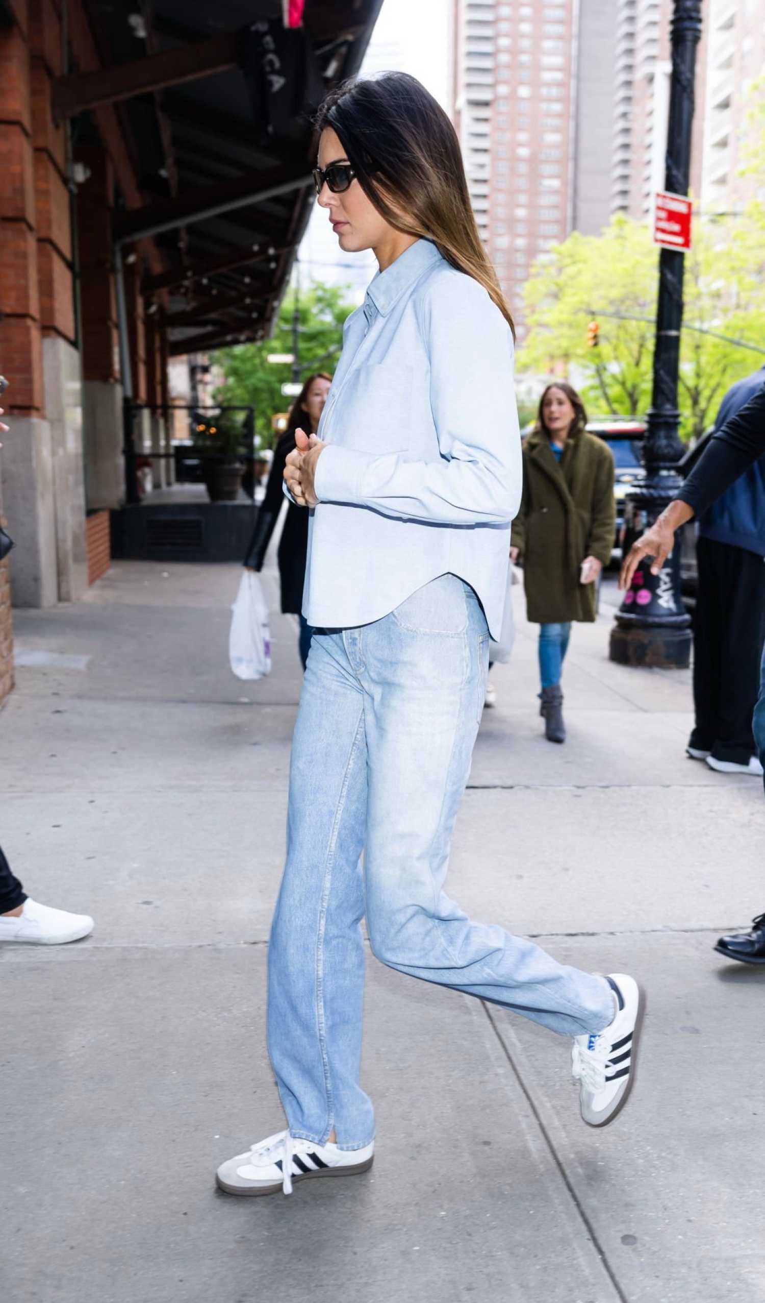 Kendall Jenner in a Blue Shirt Was Seen Out in Tribeca in New York City