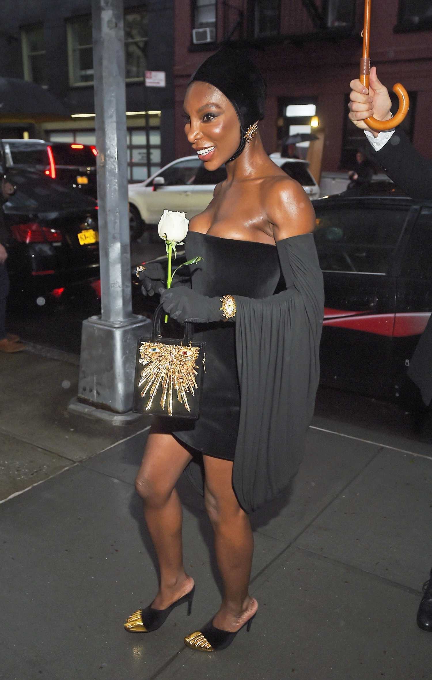 Michaela Coel in a Black Mini Dress Attends Anna Wintour’s Pre-Met Gala ...