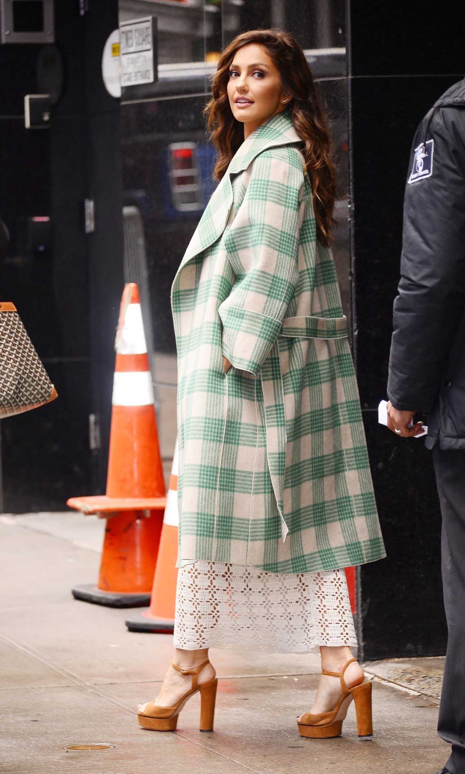 Minka Kelly in a White Dress Leaves the GMA Studios in Manhattan