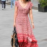 Myleene Klass in a Red Patterned Dress Arrivesat the Smooth Breakfast Show in London