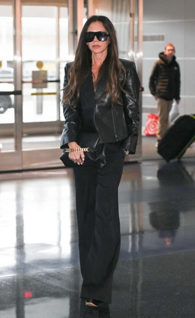 Victoria Beckham in a Black Leather Jacket