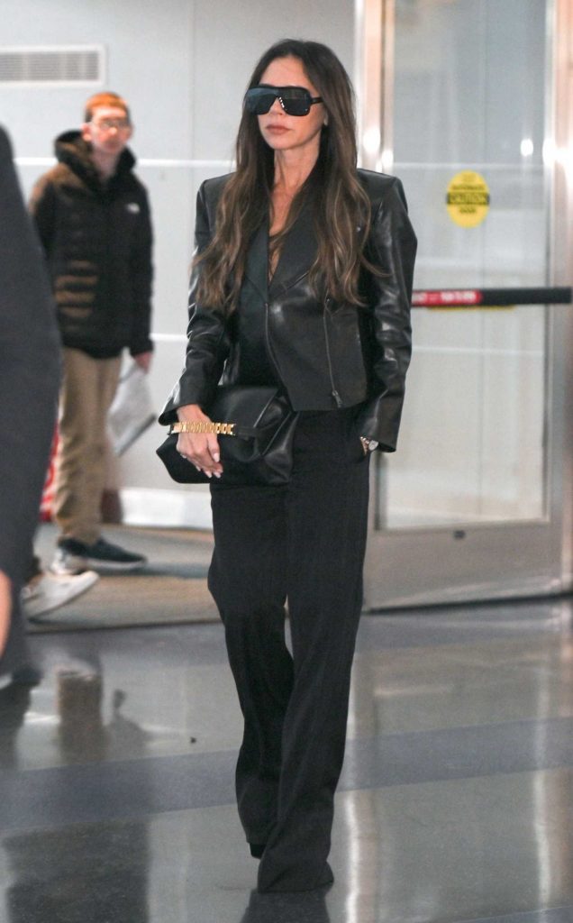 Victoria Beckham in a Black Leather Jacket