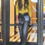 Victoria Beckham in a Yellow Long Sleeves T-Shirt Leaves Her Hotel in New York City