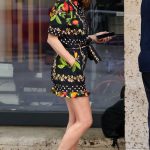 Alex Jones in a Black Floral Dress Arrives at The One Show in London
