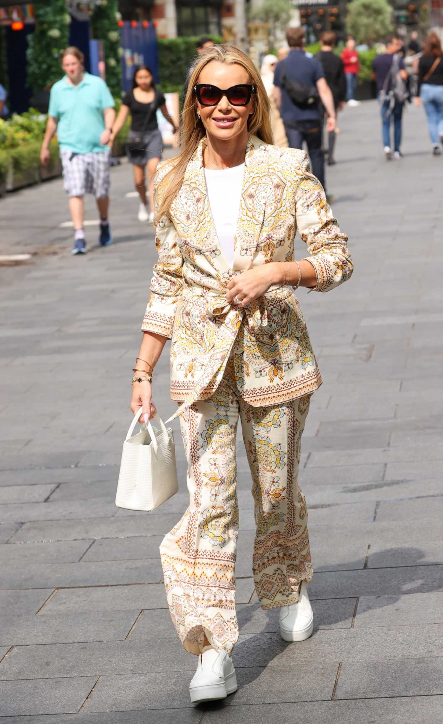 Amanda Holden in a Floral Print Trouser Suit Was Seen Out in London