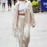 Ashley Roberts in a White Top Leaves the Heart Breakfast Show in London