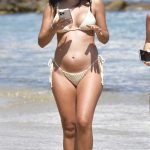 Bruna Biancardi in a White Bikini on the Beach on Mykonos Island