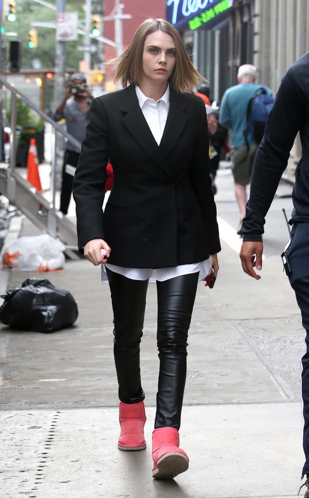 Cara Delevingne in a Black Leather Pants