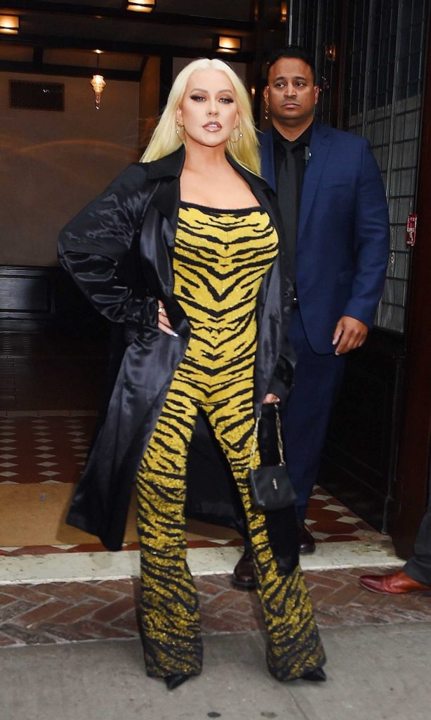 Christina Aguilera in a Yellow Animal Print Catsuit