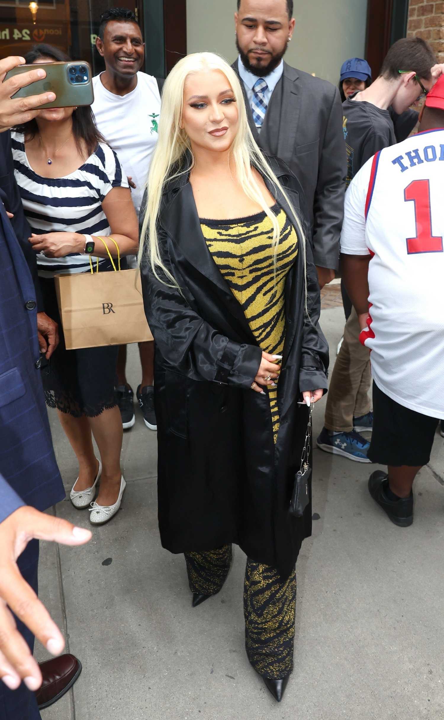 Christina Aguilera in a Yellow Animal Print Catsuit Exits The Greenwich ...