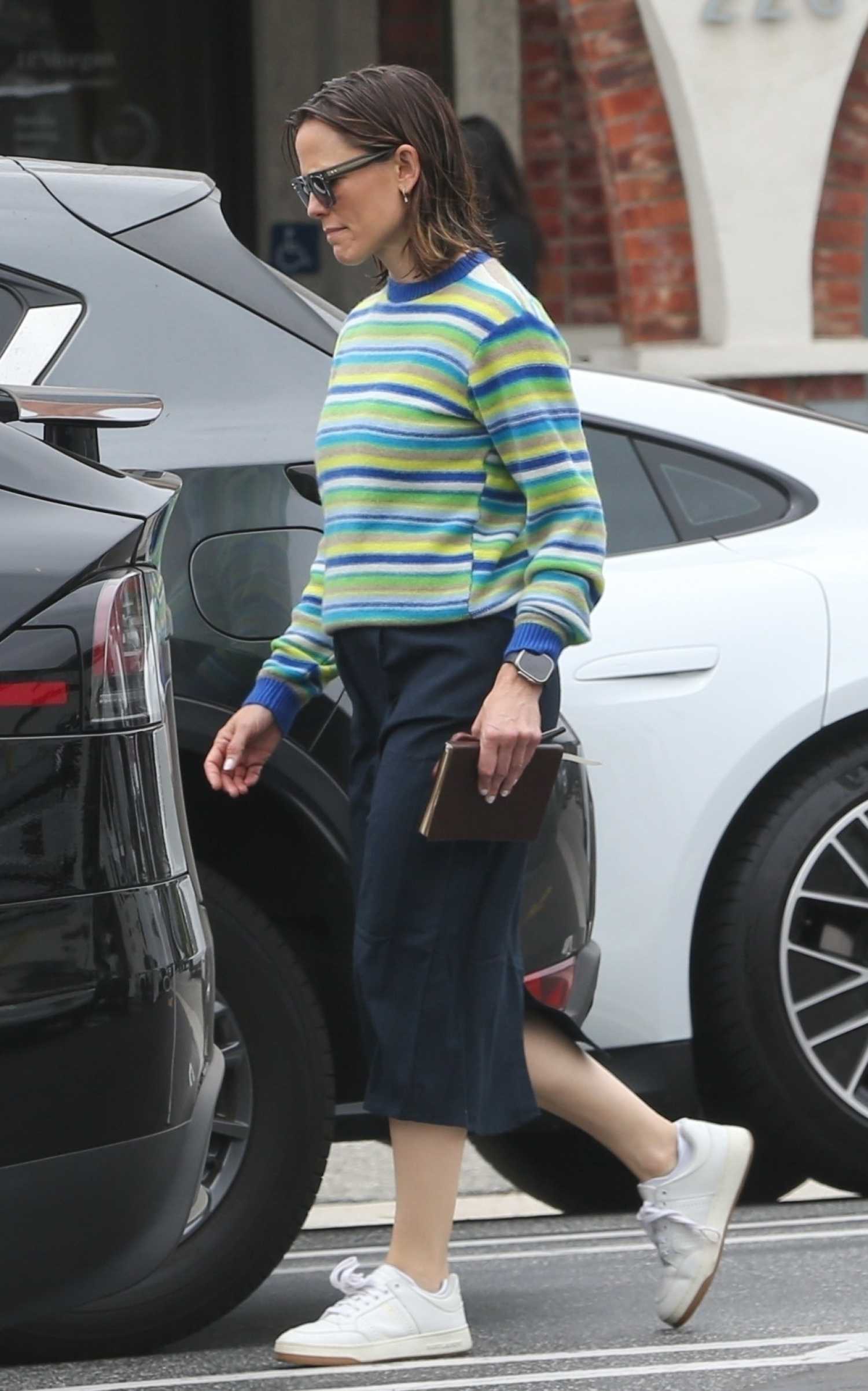 Jennifer Garner in a Striped Sweater Heads to a Meeting in the Country