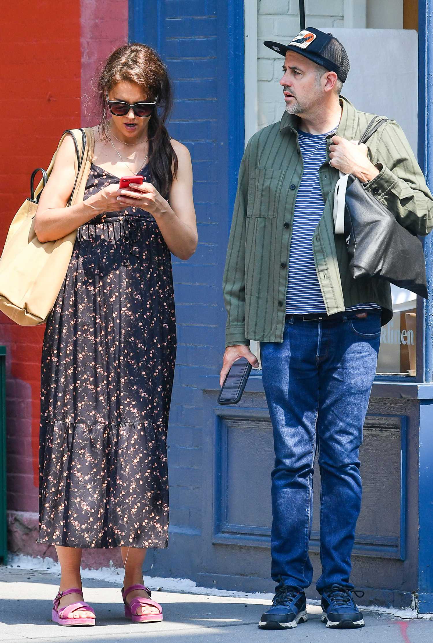 Katie Holmes In A Black Floral Summer Dress Was Seen Out With A Friend In New York Celeb Donut