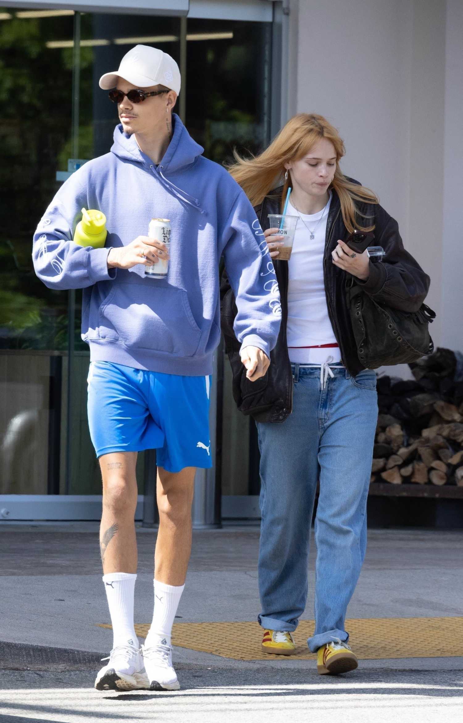 Mia Regan in a Brown Leather Jacket Was Seen Out with Romeo Beckham in