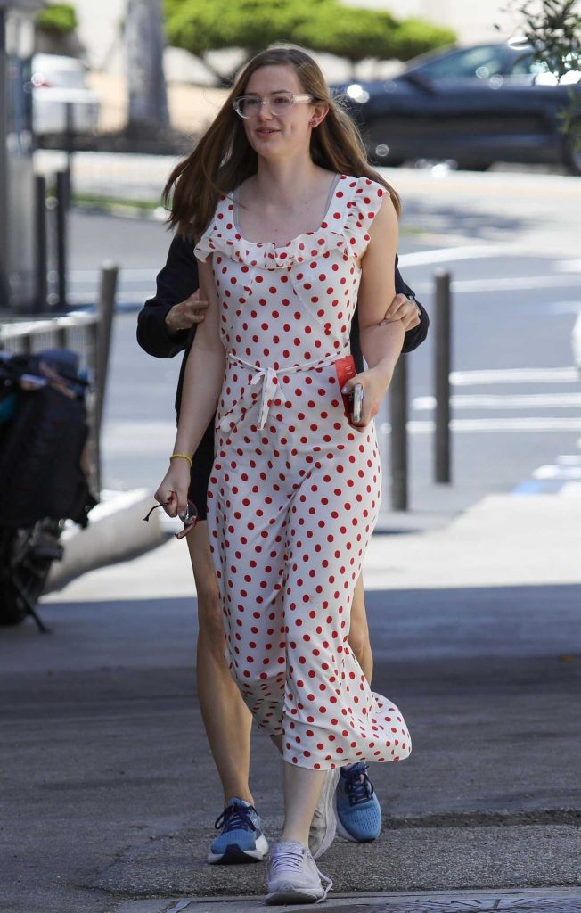 Violet Affleck in a White and Red Polka Dot Dress