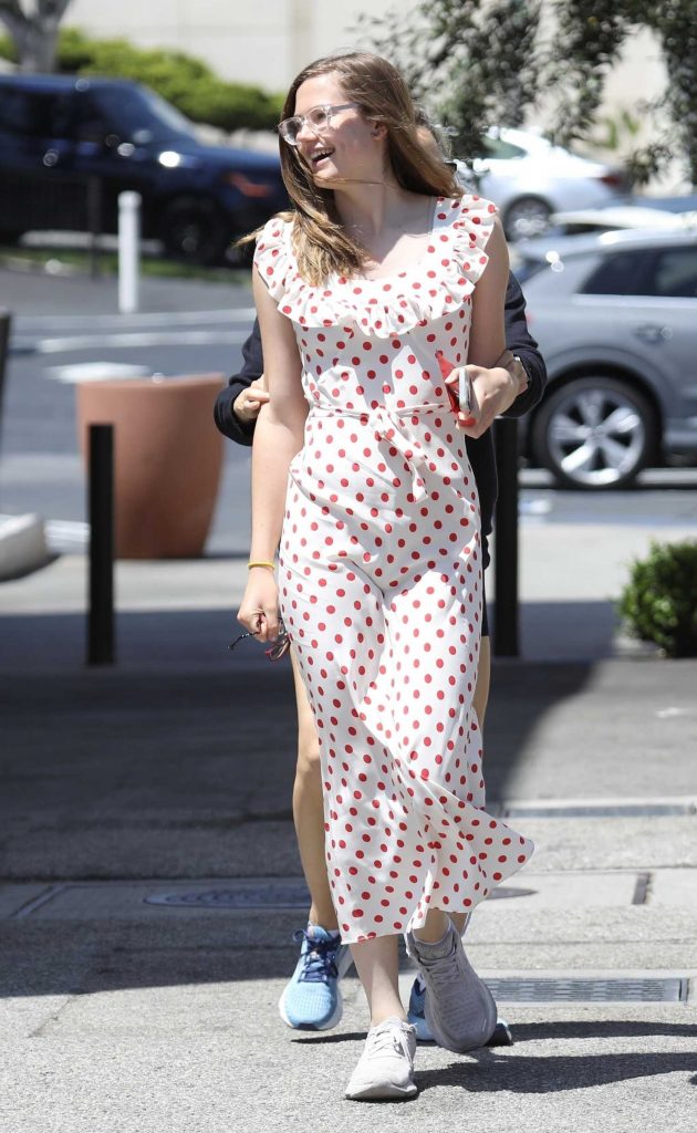 Violet Affleck in a White and Red Polka Dot Dress