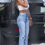 Antonela Roccuzzo in a White Top Arrives at the Stadium in Miami